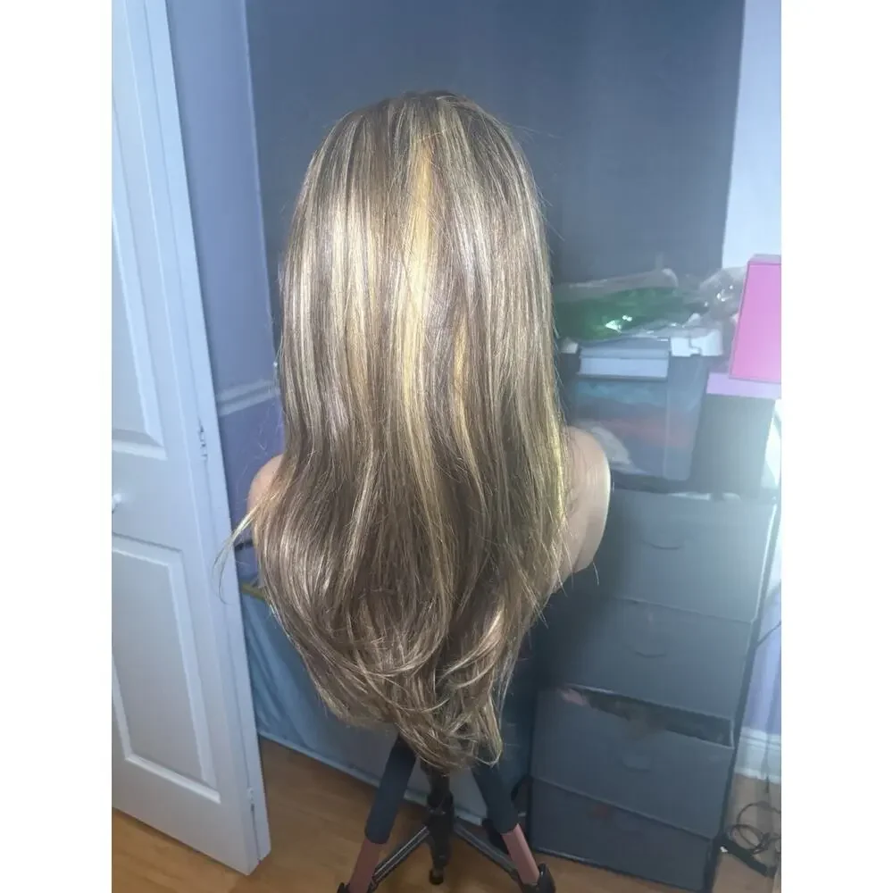 NEW 13x6 Human Hair Lace Front Wig – Brown with Highlights
